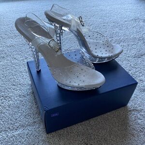Crystal-Embellished Platform Heels in Silver